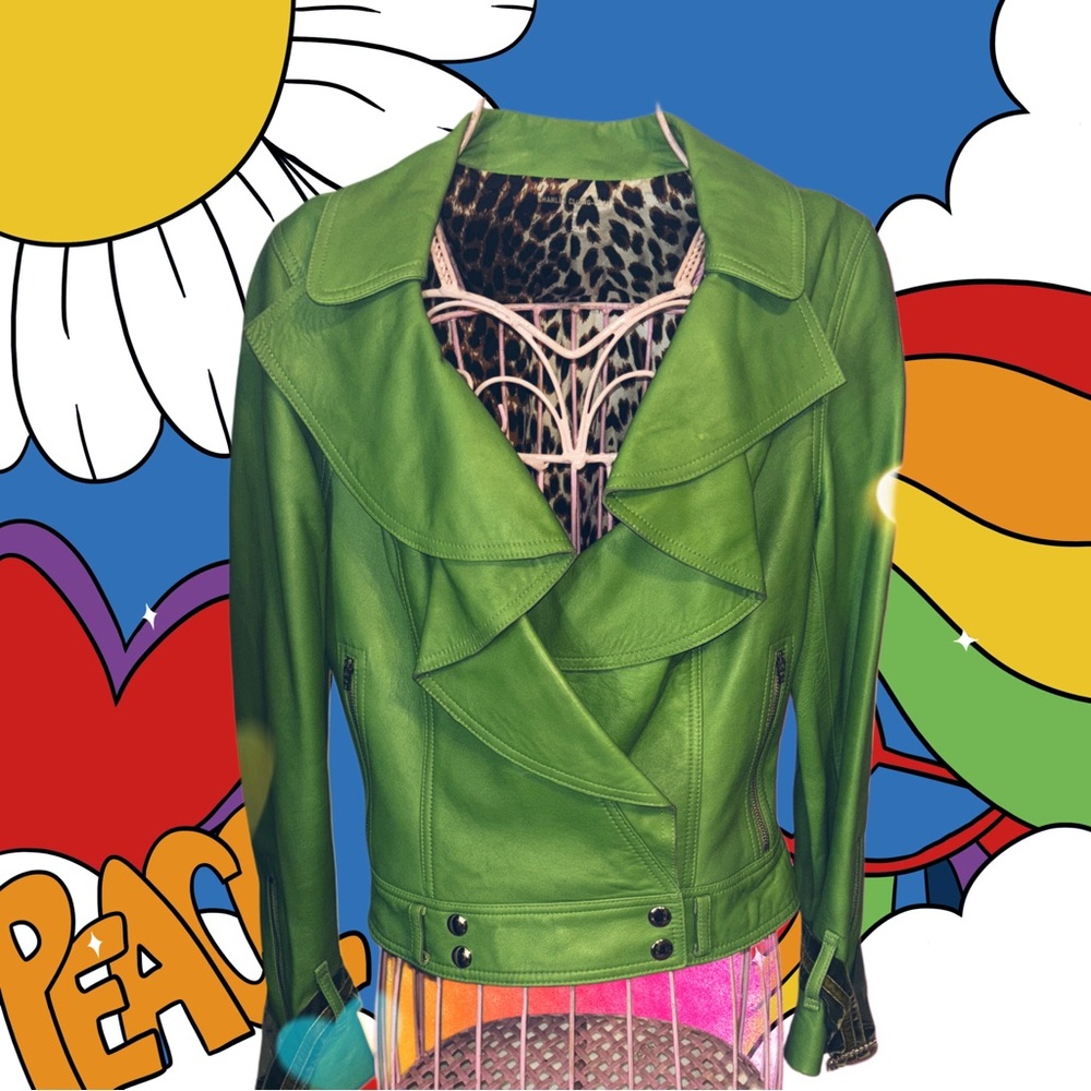 Green Lamb Leather Motorcycle Jacket!